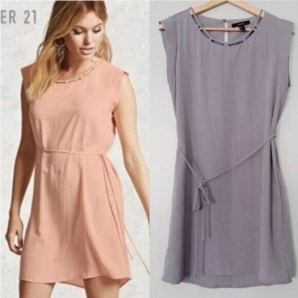FOREVER 21 Satin Flowy Neutral Light Gray Shirt Mini Dress Sz S - Picture 1 of 12